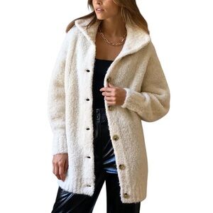 Aritzia Wilfred Karlis Oversized Button Front Cardigan Sweater Cream Alpaca Sz S